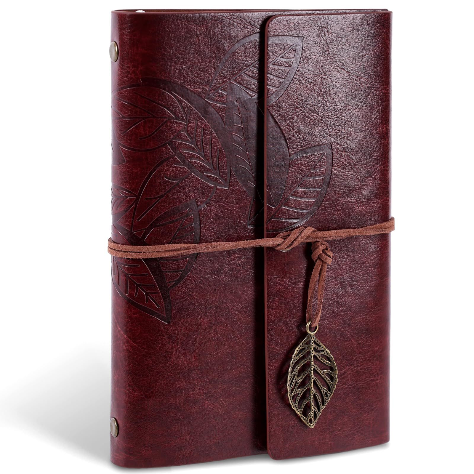 Leather Writing Journal, Refillable Travelers Notebook 75 Sheets Blank Paper Vintage Travel Daily for Teen Women Men Gifts Brown