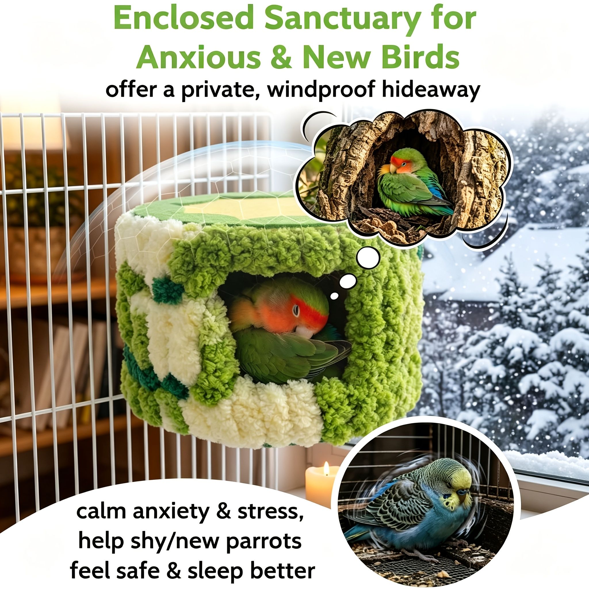 Cozy Hanging Bird Nest for Small Parrots – Warm, Soft, and Secure Hideaway with Removable Pad, Lovebirds, and Conures in Winter or Stress R — image 4