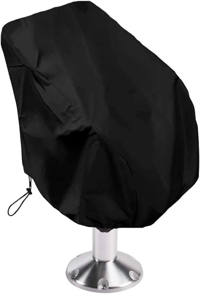 Boat Seat Cover Outdoor Waterproof Captain's Chair Seats Covers Dustproof Pedestal Pontoon Captain Bench for Helm Protector 1pcs Black 25.6 × 25.6 × 47 in