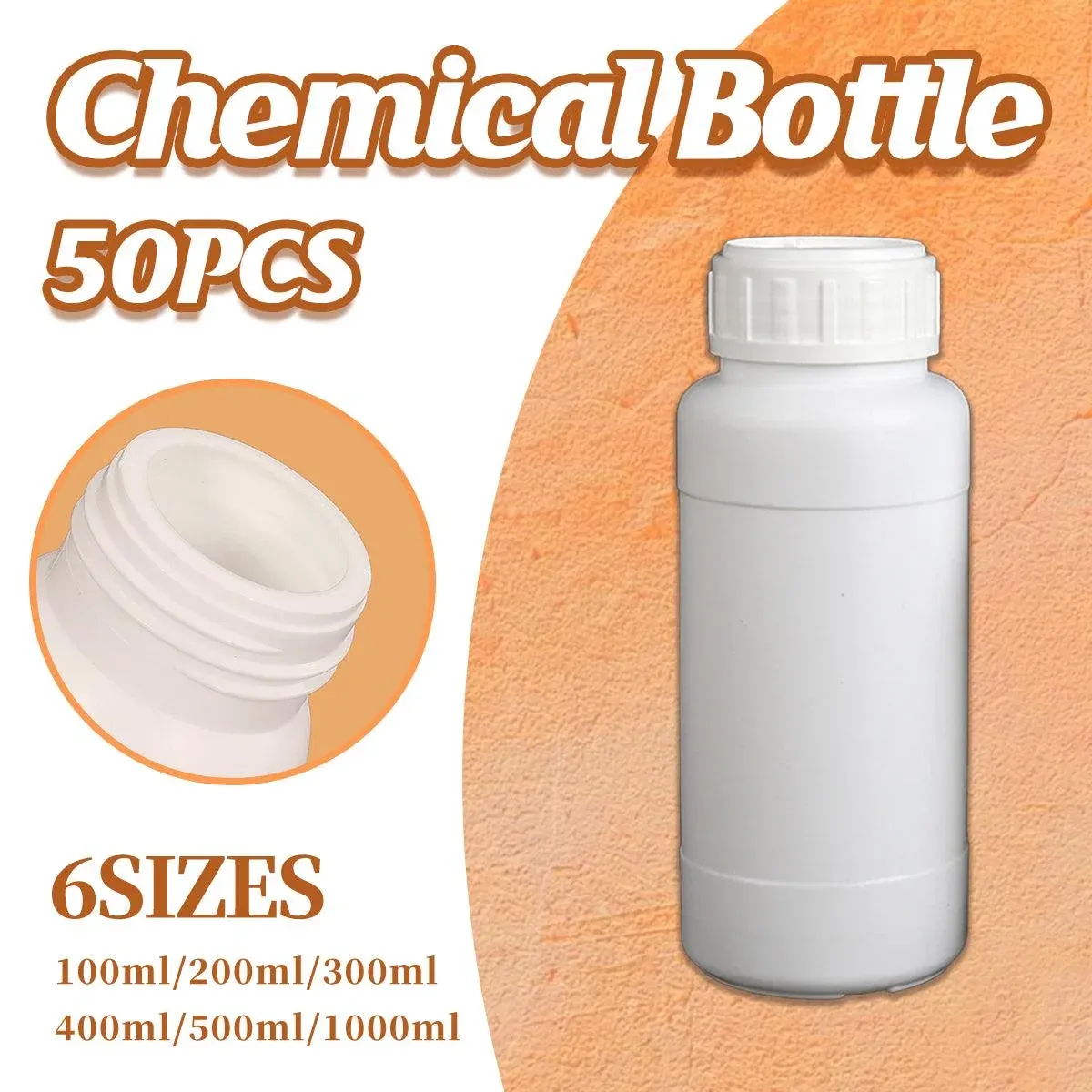 50pcs Chemical Bottle White Plastic Sample Reagent Bottles for Lab Storage - 300ml — image 2