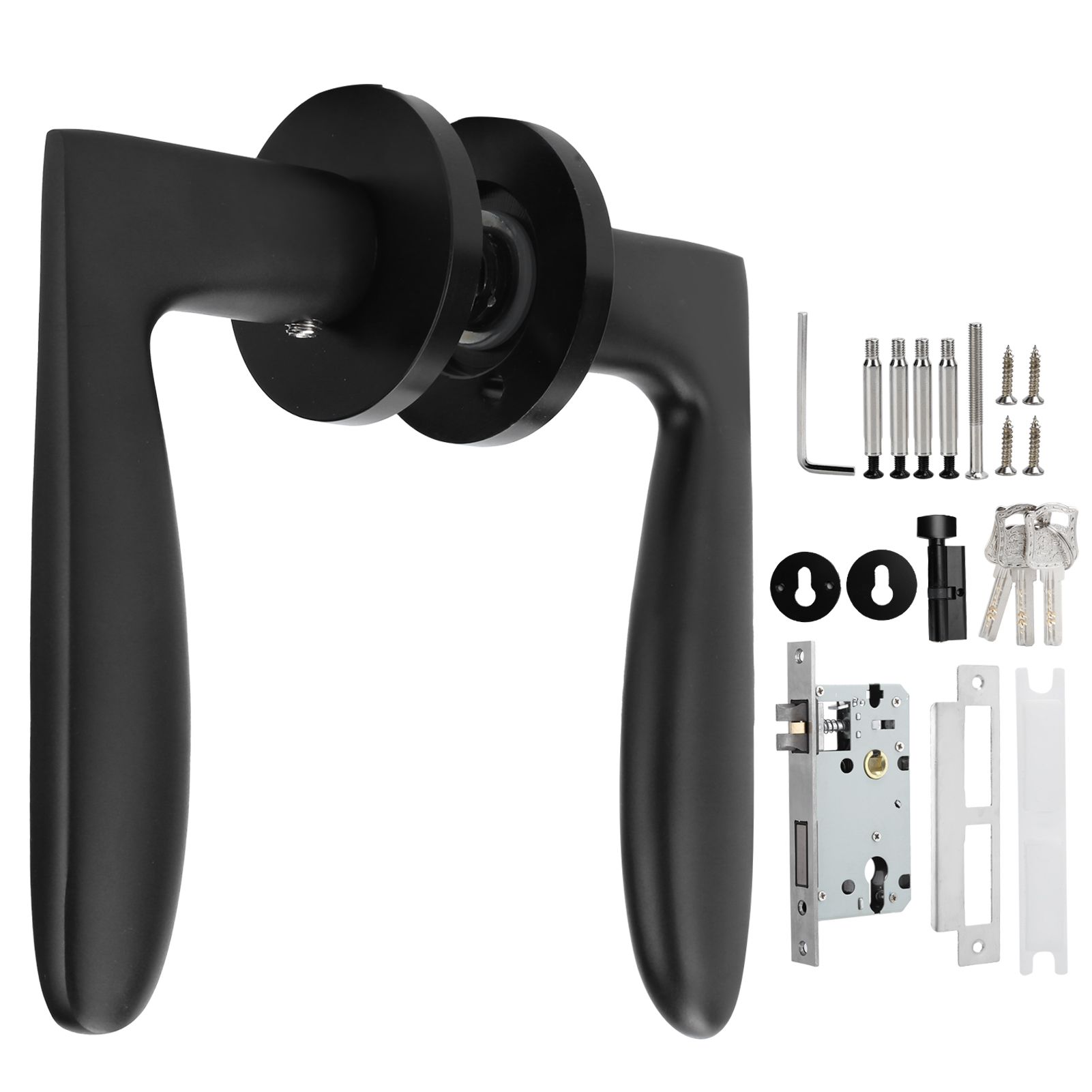 Entry Door Handle Lock Locking Lever Handle Set Reversible for Right Left Sided DoorsH Style