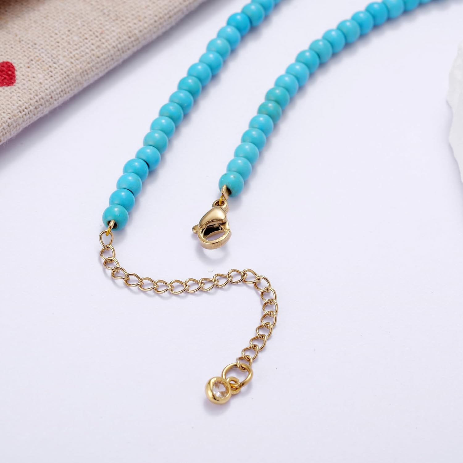 Kvekstio Turquoise Beaded Choker Necklace for Women, Gold Fish Pendant Necklace with Gold Chain, Elegant Boho Beach Summer Gift — image 6