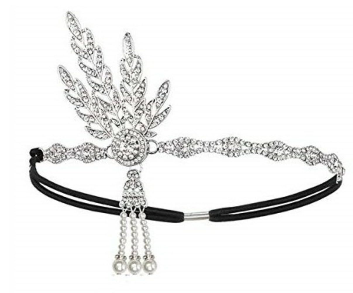 Headpiece Feather Headband Great Hair Accessories Vintage Wedding Leaf Pearl (Silver Tassels) Party Hair Accessory Ball Party 2pcs — image 2