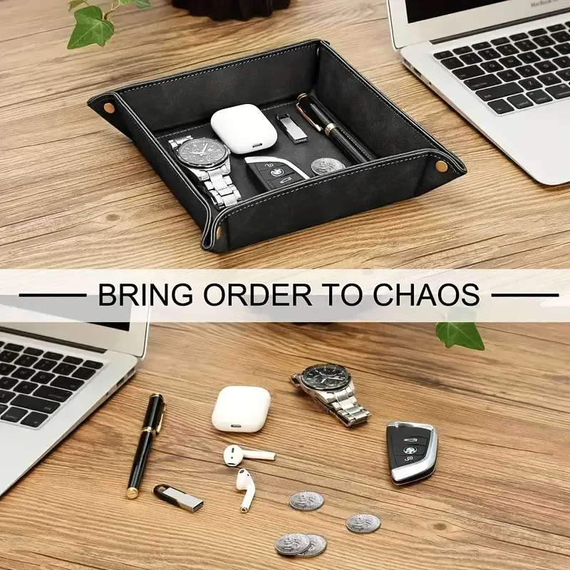 Foldable PU coin tray, minimalist luxury foldable portable, stores desk & entryway items, practical and exquisite!/BLACK ā image 2