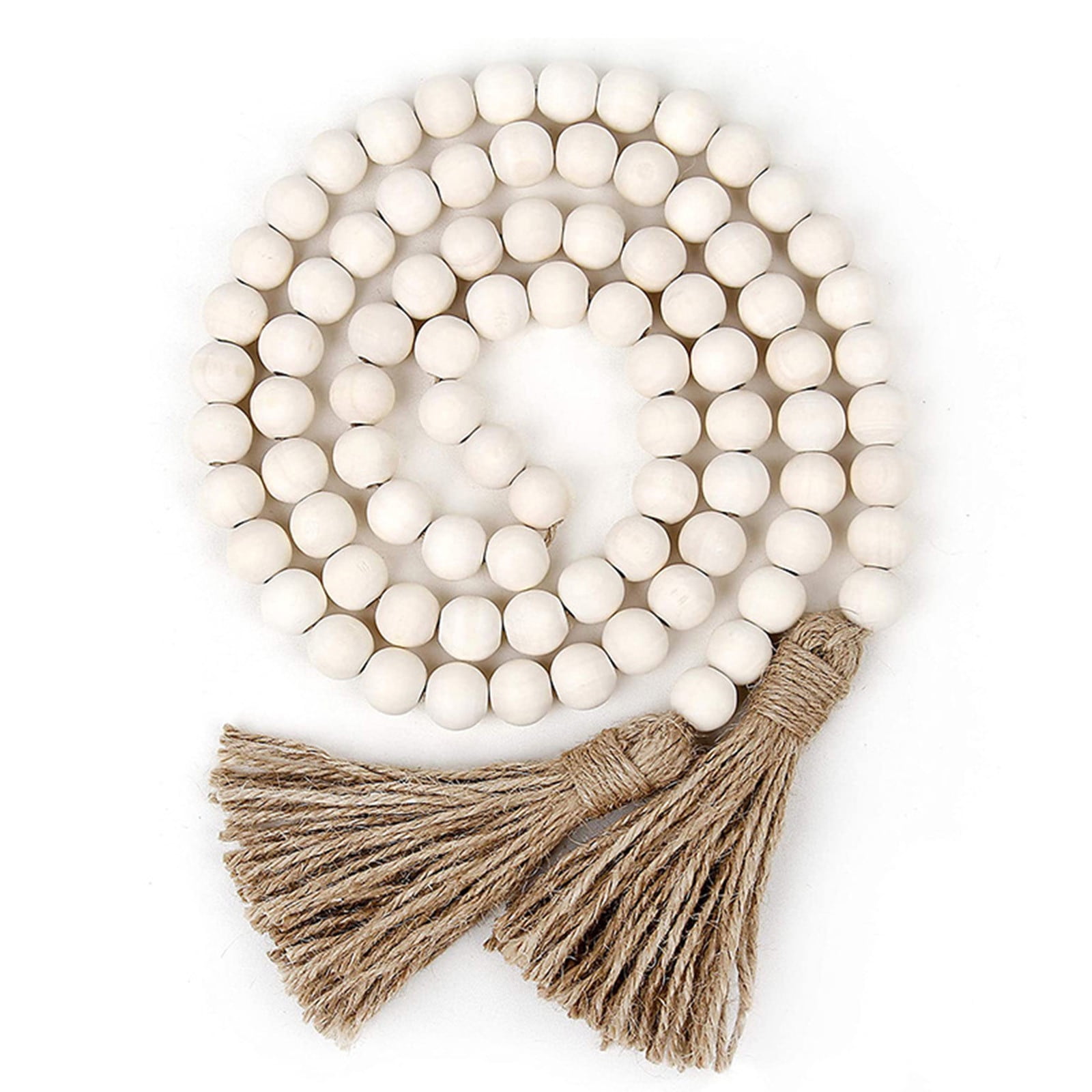 Twine Beaded, Desktop Ornament Promotion, 58In Wood Bead Garland with Tassels Farmhouse Beads Rustic Nature Country Decor Prayer Boho Beads Wall Hanging