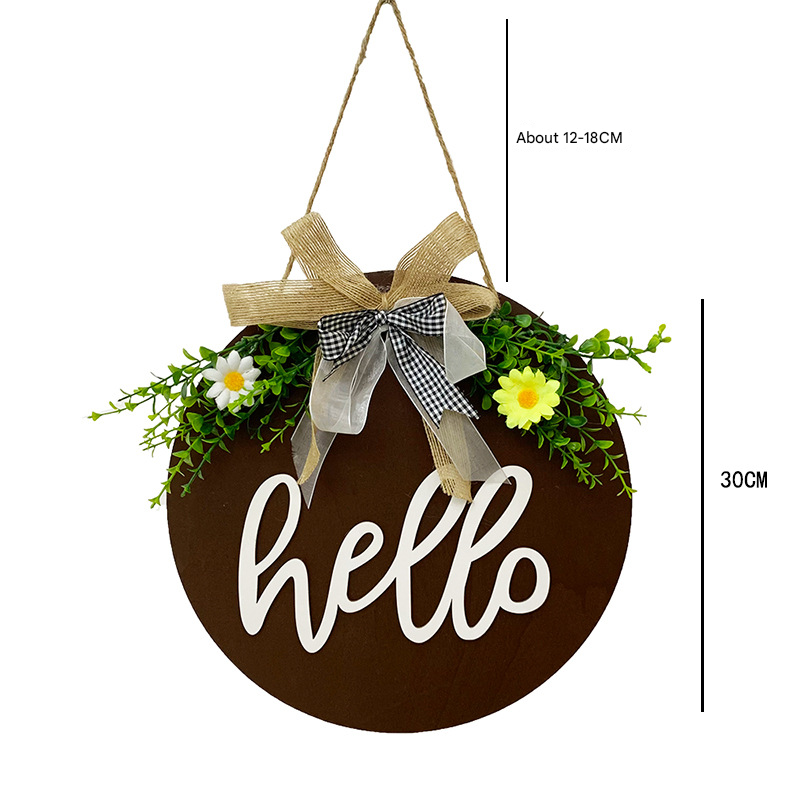 White Rustic 'Hello' Welcome Sign - Farmhouse Round Wooden Wreath for Front Door Decor โ image 4