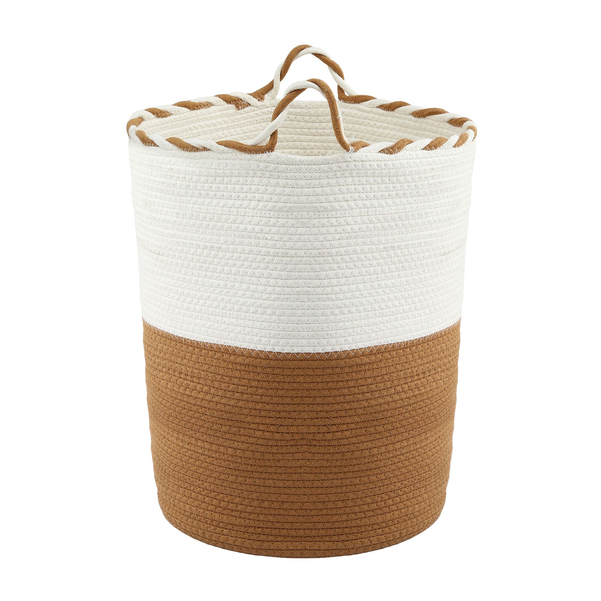 Artiss Woven Laundry Basket with handles Foldable White & Brown — image 3