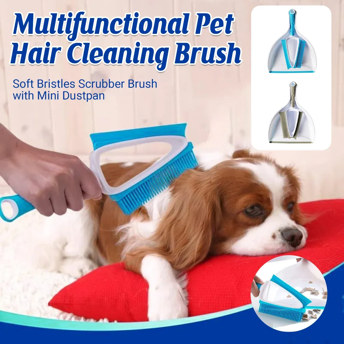 Multifunctional Pet Cleaning Hair Brush for Dogs Cats Removes Shedding Grooming - Blue โ image 2