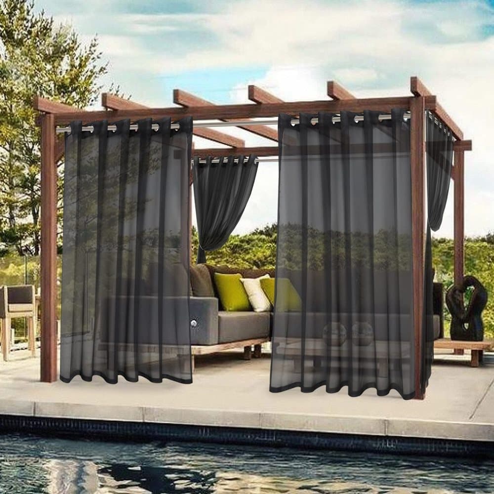 1 Pair Water Resistant Sheer Eyelet Curtains for Outdoor, 132x241 cm, Black — image 6