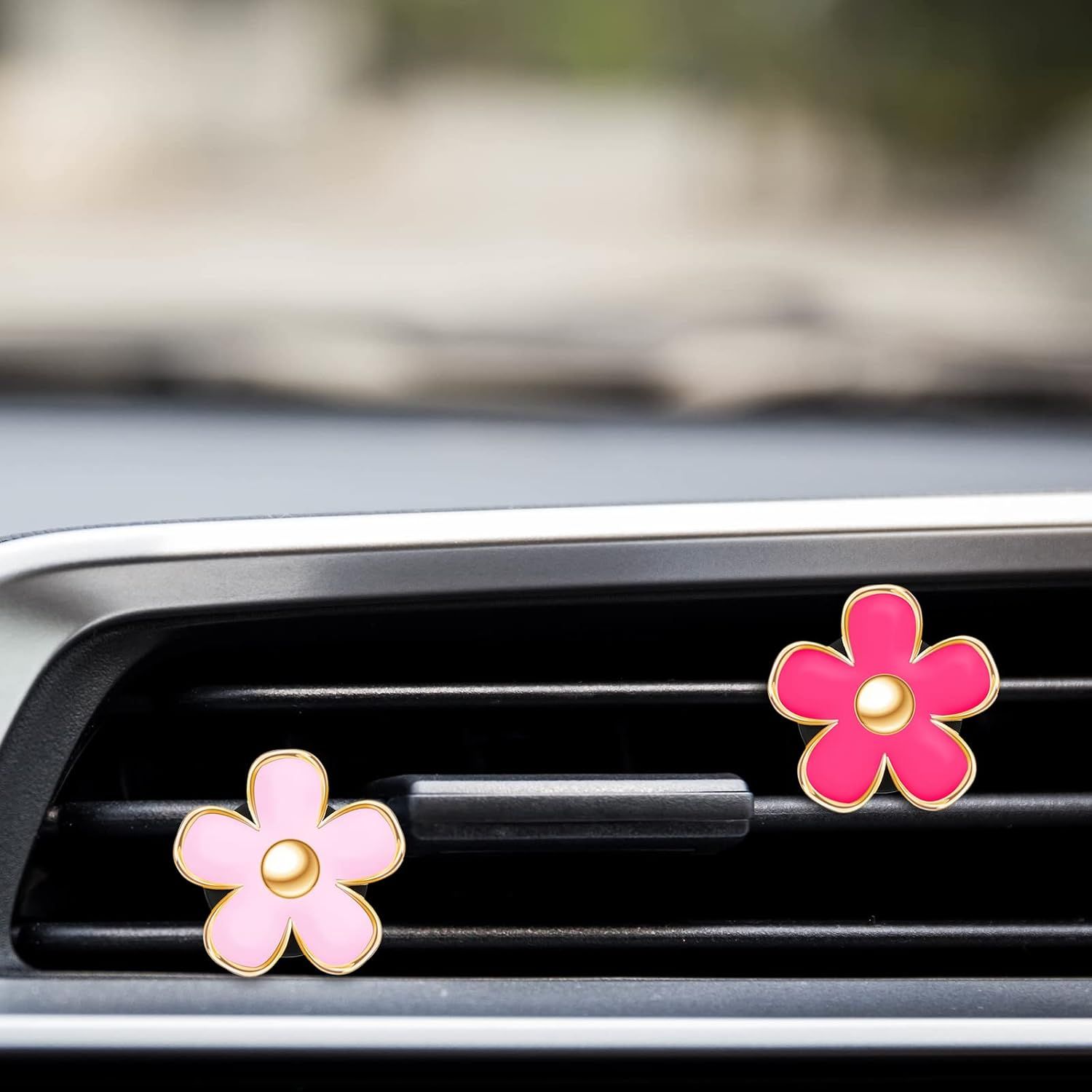 6 Pcs Daisy Flower Air Vent Clip Accessories Air Conditioning Outlet Clip Car Air Freshener Dashboard Accessories Charm Car Inter Decor(3 cm, 3.3 cm,Red, Pink — image 5