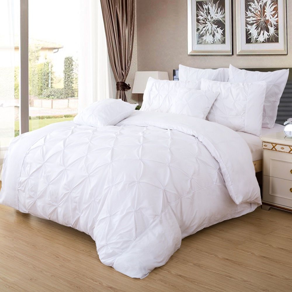 Diamond Pintuck Double Size White Duvet Quilt Cover Set — image 2