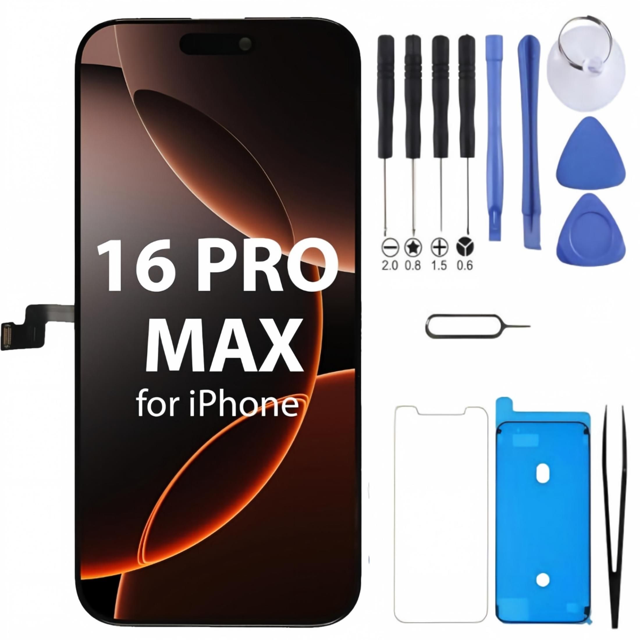 iPhone 16 Pro Max Screen Replacement, 6.9 Inch Incell LCD Display Touch Screen Digitizer, Comes with Full Repair Tool Kit and Tempered Glass Protector for