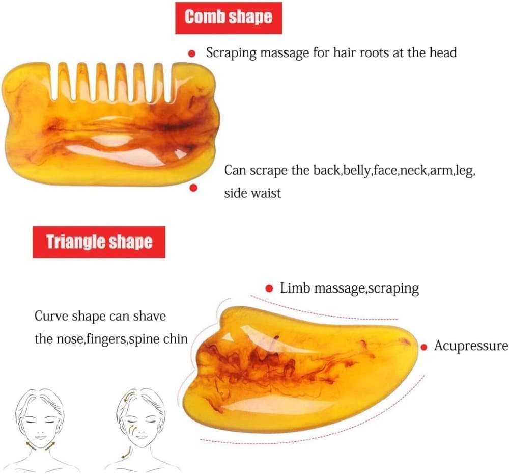 7-piece Gua Sha Set, Resin Facial and Body Massage Tool for Face Legs Back, Gold — image 5