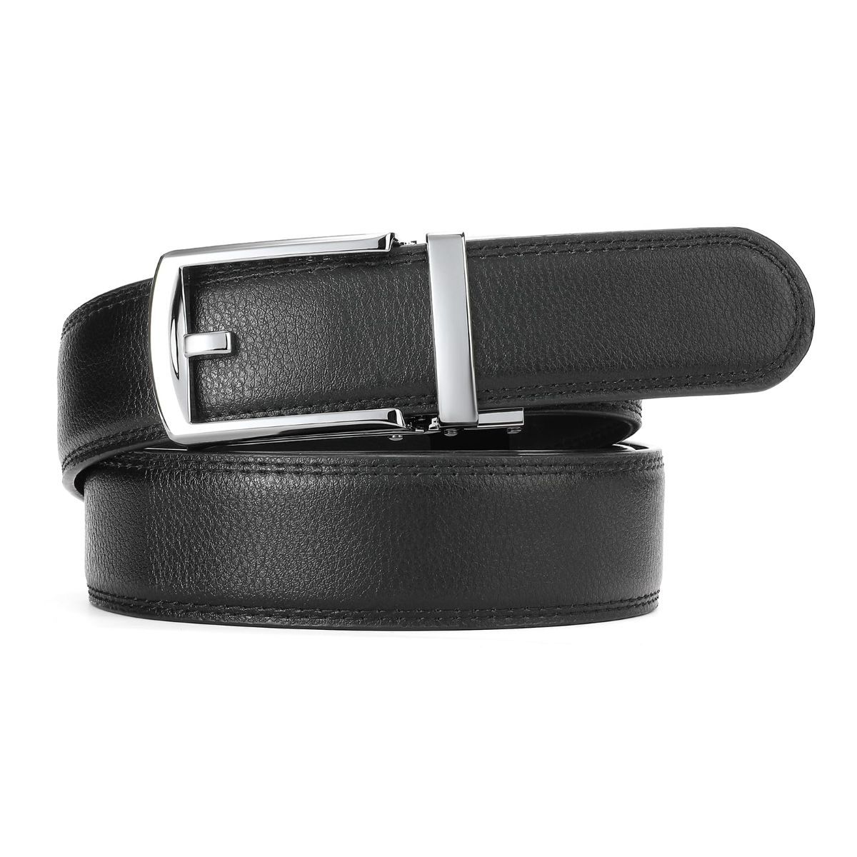 Ratchet Belt for Men Genuine Leather - Micro-Adjust Buckle Trim to Fit Dress Belt Casual to Formal Gift Boxed - Basic Silver - Black - Size 28"-44" Waist — image 2