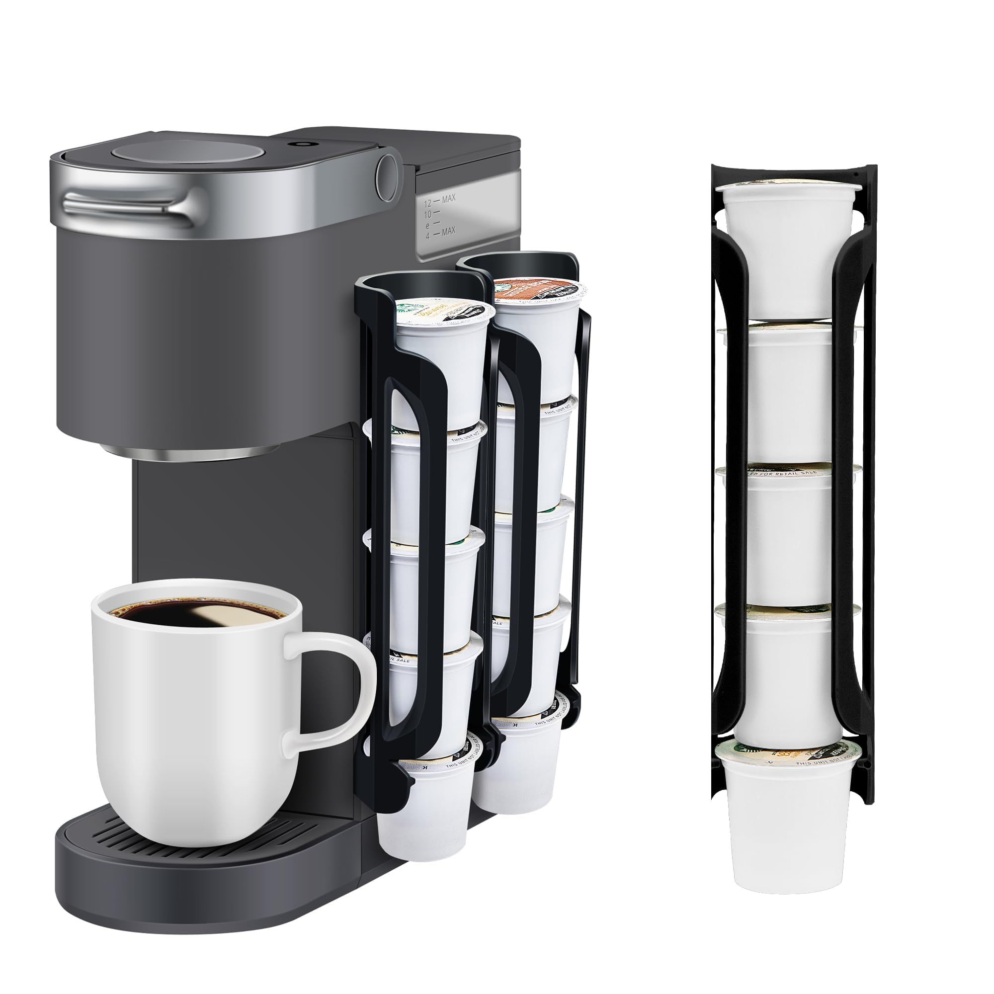 K Cup Holder: Coffee Pod Holder for Counter Small Space - cup holder for Wall Mount (4, Black) Coffee Pod Holder Side Mount Cup Pods Organizer compatible