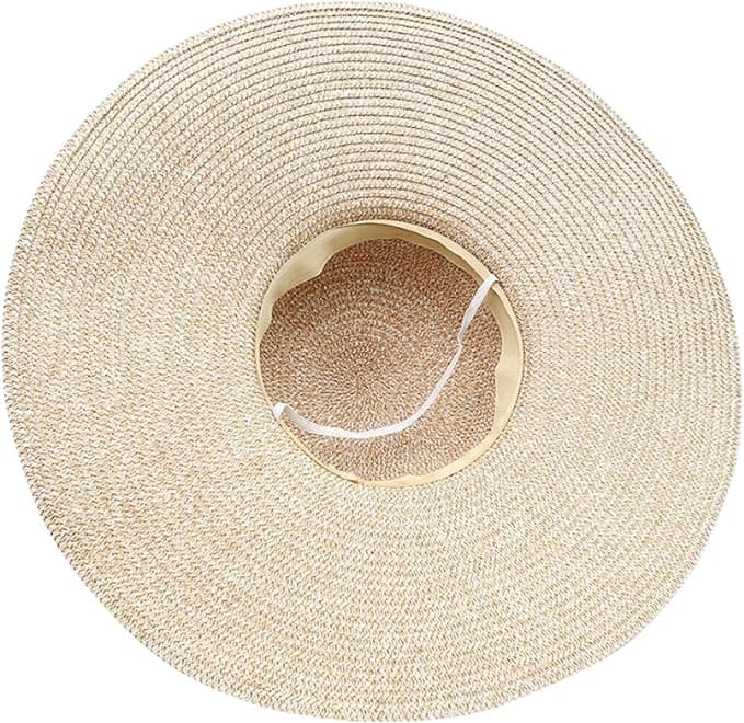 Women's Wide Brim Straw Hat UPF50+ Sun Protection Foldable Beach Hat for Summer, Beige — image 6