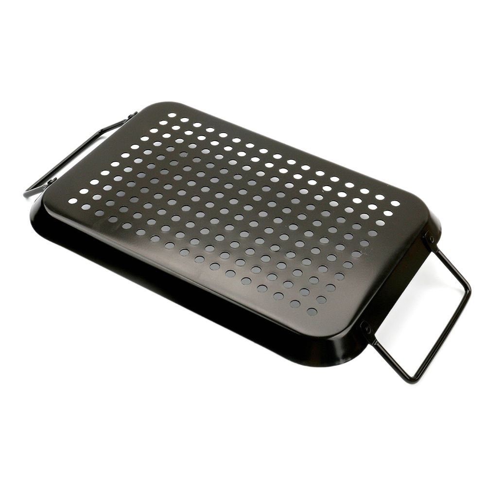 BBQ Grill Pan, Non-stick Carbon Steel BBQ Grilling Tray Vegetable Grill Pans Grill Wok Cookware Grill Accessories with Handles for Outdoor Grill Vegetables — image 4