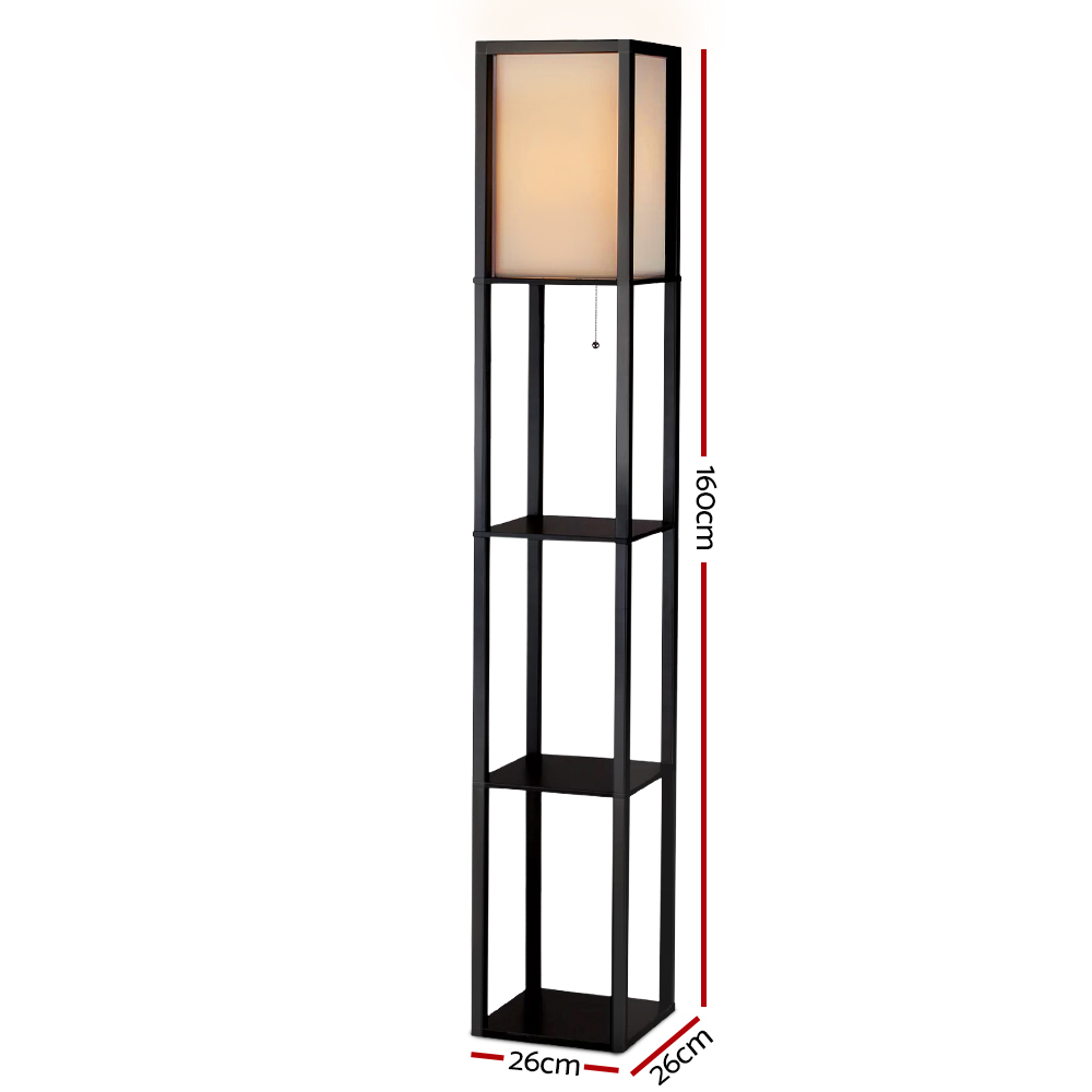 Artiss Floor Lamp 3 Tier Shelf Storage LED Light Stand Home Room Vintage Black — image 3