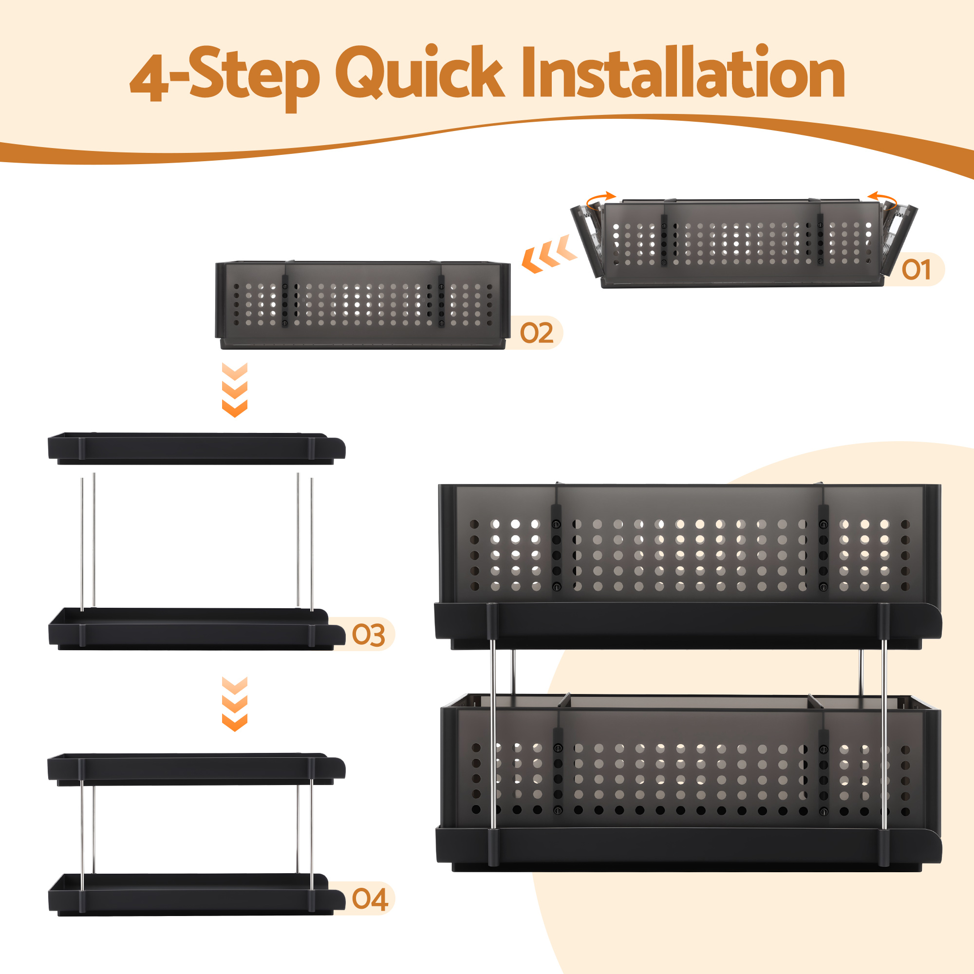 Artiss Under Sink Organizer 2 Tier Pull Out Drawer with Removable Baskets & Divider — image 5