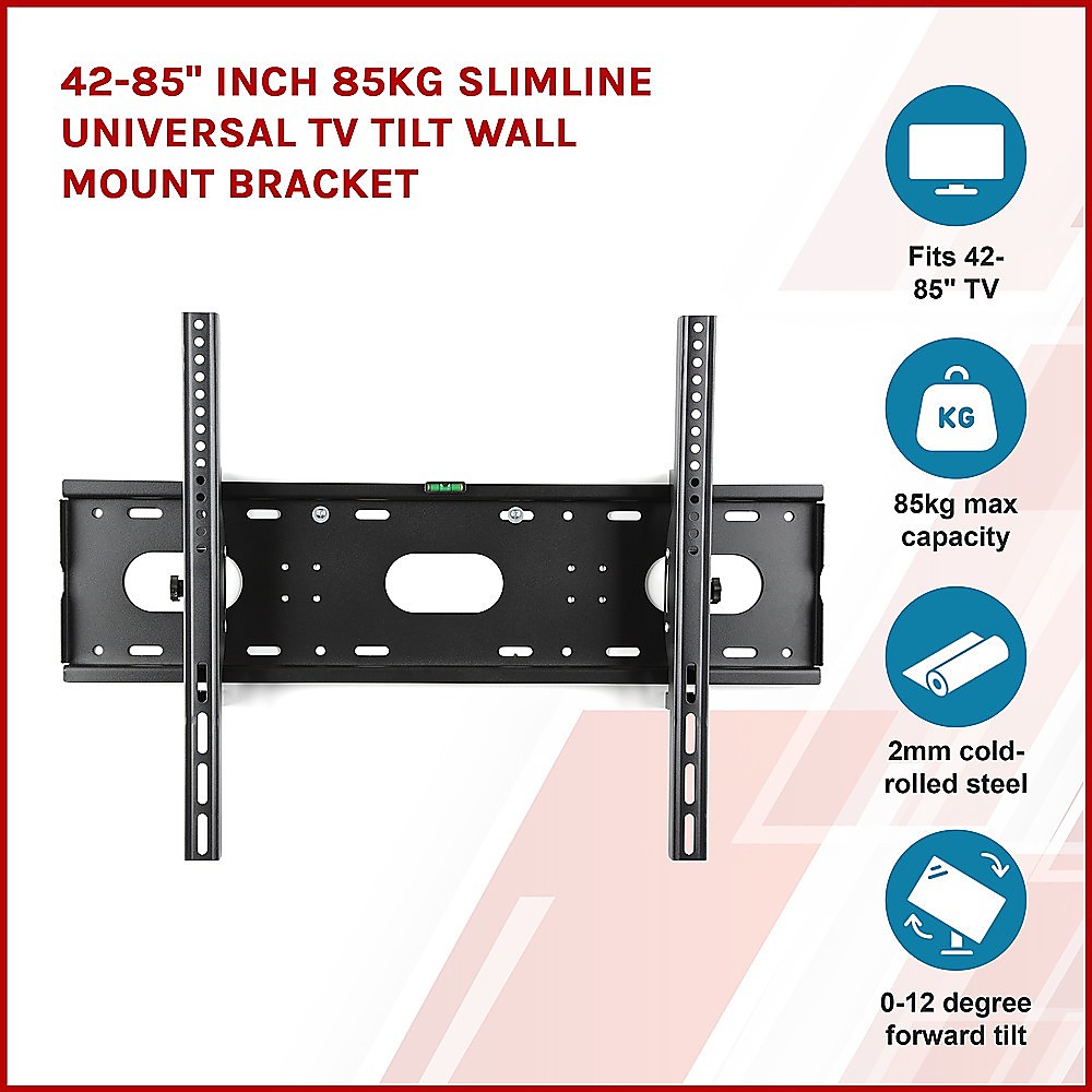 42-85" Inch 85kg Slimline Universal TV Tilt Wall Mount Bracket — image 4