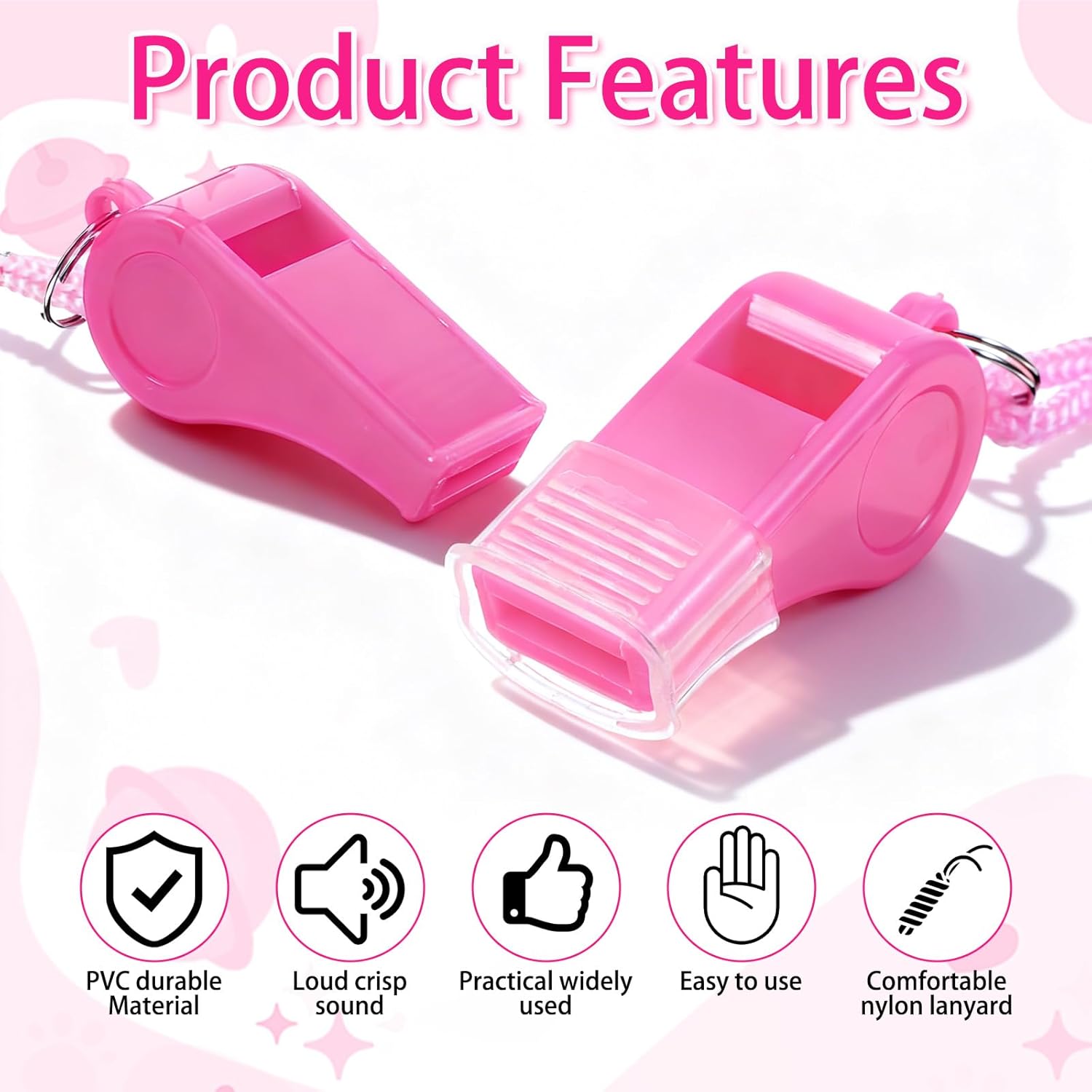 2PCS Pink Coach Whistle with Lanyard, High-Pitched Plastic Whistles Emergency Loud Crisp Sound for Coach Outdoor Safety Referee Lifeguard Teachers Dog Training β image 6