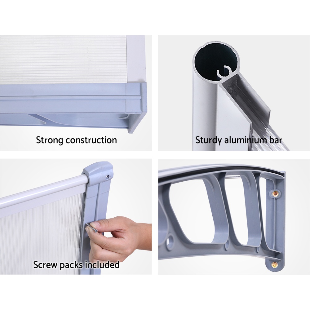 Instahut Window Door Awning Canopy 1.5mx4m Transparent Sheet Grey Plastic Frame — image 6