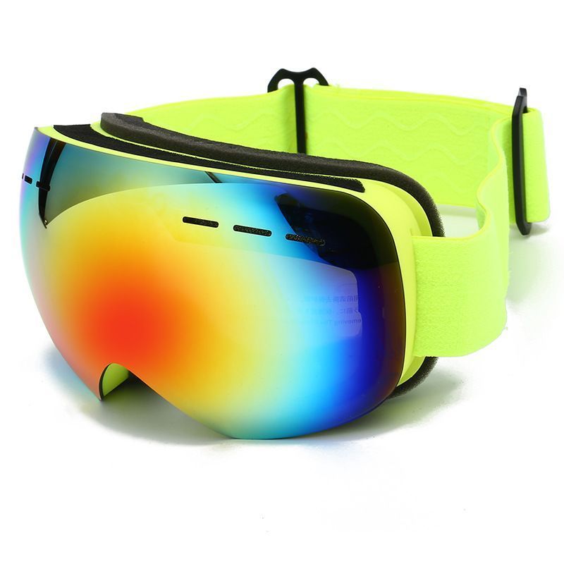 Anti-Fog Spherical Snowboard Goggles, UV Protection Ski Eyewear, Wind Resistant Outdoor Snow Sports Glasses For Adult, Fluorescent Green Strap, Nice