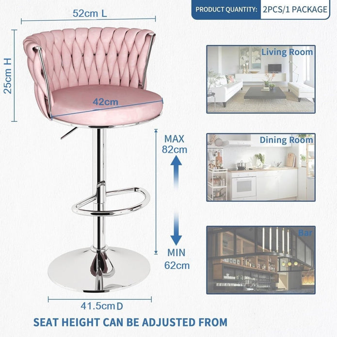 SERENITà Modern Silver Swivel Upholstered Velvet Adjustable Height Counter Stool with Metal Frame Pink (Set of 2) — image 4