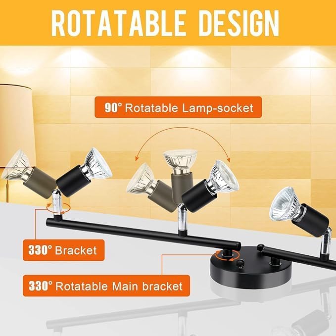 Kitchen Lights,Ceiling Lighting Kits, Swivelling Ceiling Spotlight for Bedroom, Kitchen and Living Room(GU10 LED Bulbs not Included) (4 Way Black) — image 4