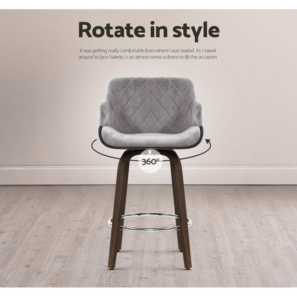 Artiss 2x Bar Stools Swivel Velvet Padded Wooden โ image 4