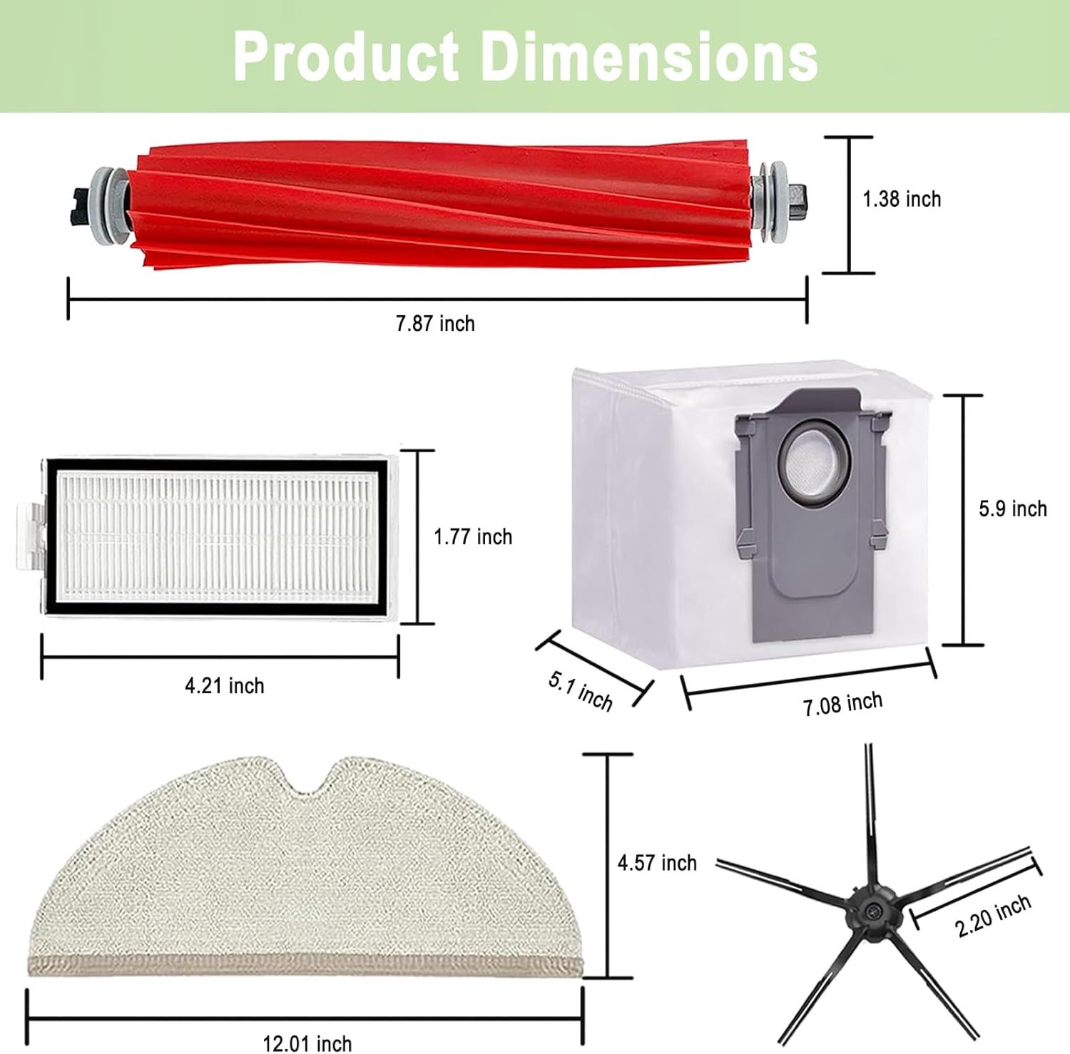 17 Pack Q7 Replacement Parts Compatible or Q7 Q7+ Q7 Max Q7 Max+ Vacuum Cleaner,1 Main Brush, 4 ilter, 4 Side Brush, 4 Mop Cloth, 4 Dust Bag — image 6
