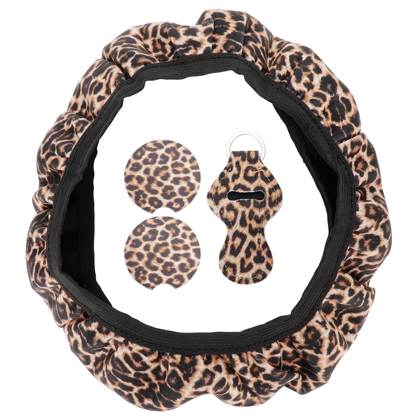 4PCS Universal Steering Wheel Cover Cup Holder Coasters Keyring Set Car Accessories Set — image 3