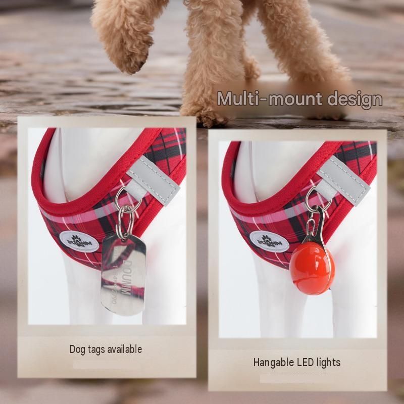 XXS Size Beige Classic Plaid Dog Harness Set- Breathable Mesh Vest and Adjustable Collar, WIith 1.5m Lead for pet, Anti-Pull Design โ image 6
