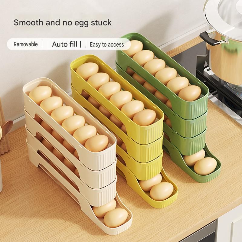 2-Tier Yellow Rolling Egg Storage Box - Grade PP Plastic - Automatic Dispensing, Space Saving Fridge Organizer, Detachable Design for Kitchen and Refrigerator — image 4