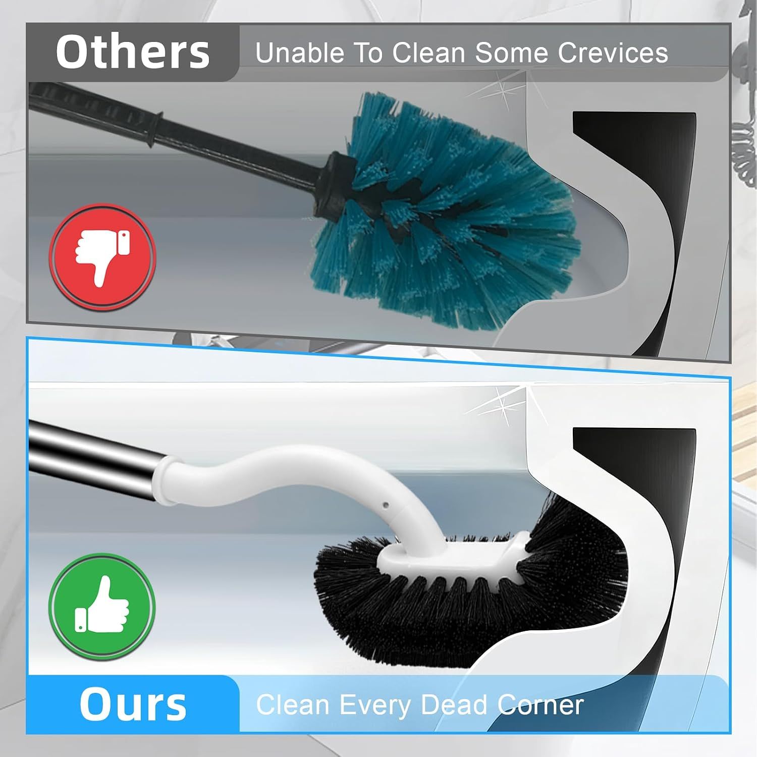 Toilet Brush and Holder Set with Curved Under-Rim Brush, Ventilated Quick-Dry Holder for Deep Cleaning Hidden Toilet Stains and Odours — image 4