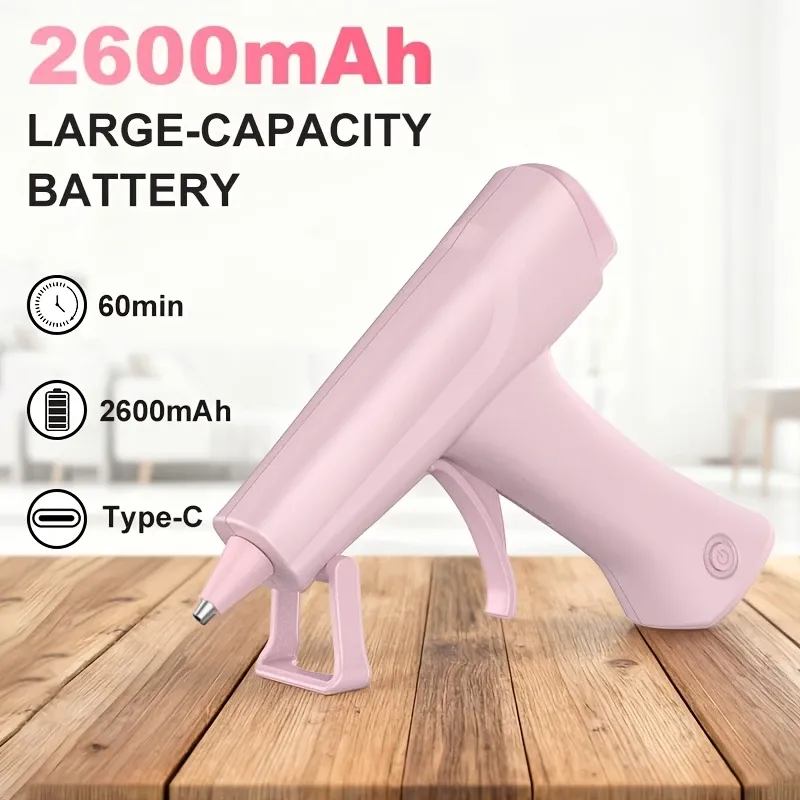 Cordless Rechargeable Hot Glue Gun โ 2600mAh Battery, Voice Prompts, 3-Minute Fast Heat, Perfect Tool for Crafts & Repairs. (Pink)