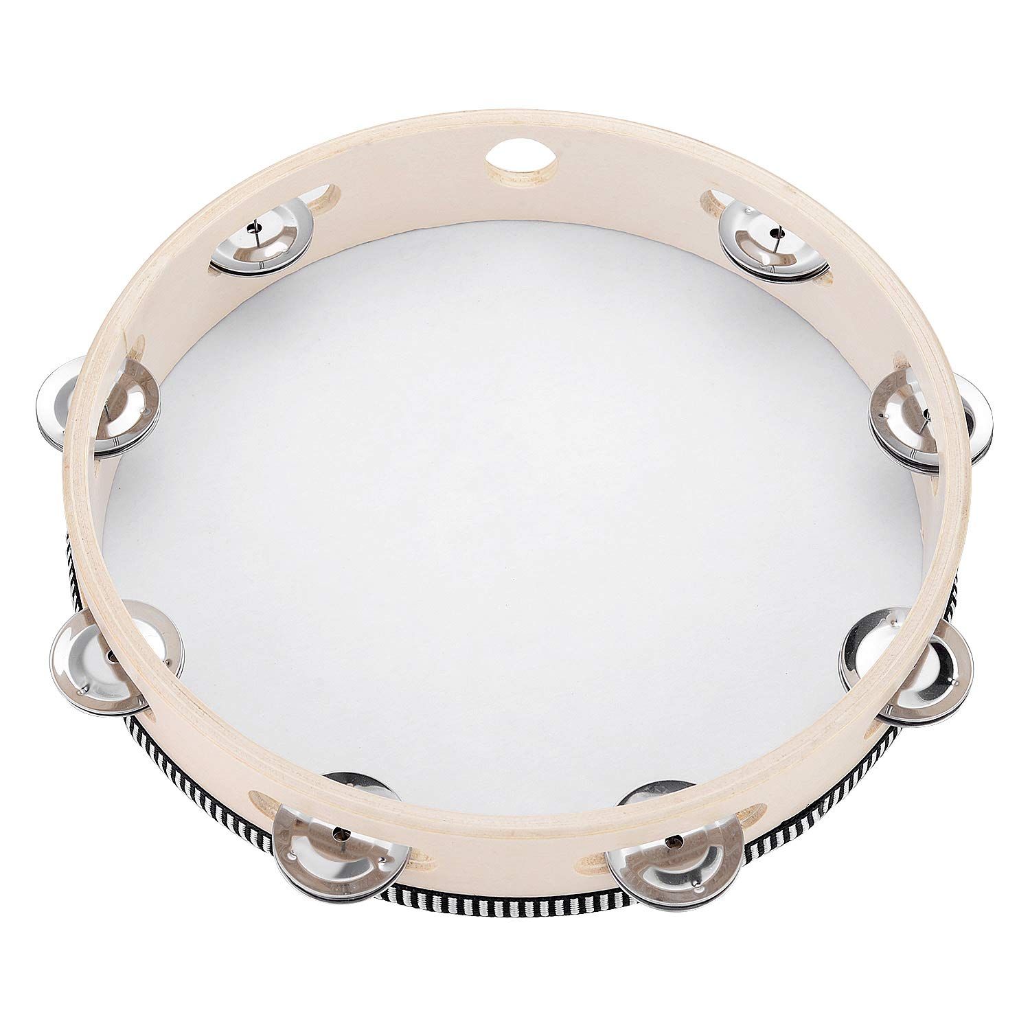 Tambourine for adults 10 inch Hand Held Drum Bell Birch Metal Jingles Percussion Gift Musical Educational Instrument (10 inch) — image 3