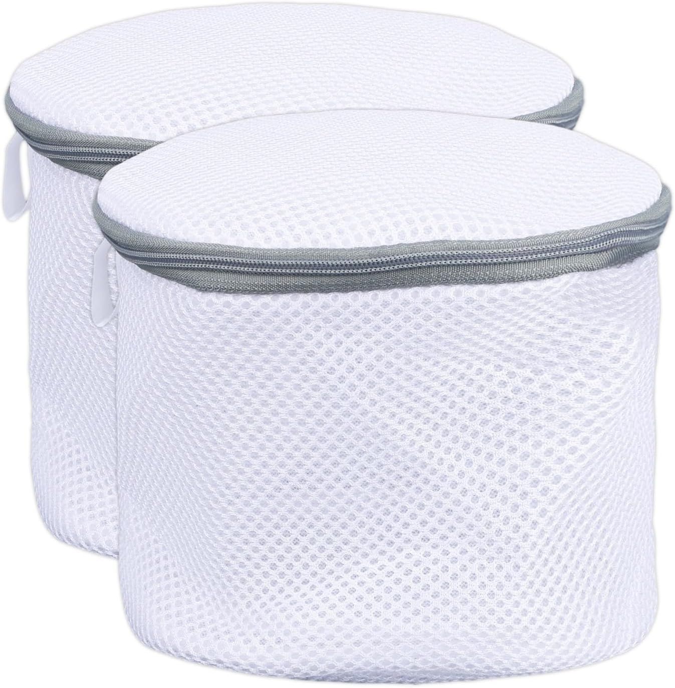 2 Pack Bra Wash Bag | Laundry | Washing and Drying | Holds 4 Full Size Bras | Panties | Socks| Micro Mesh Fabric Grey zipper (circular)