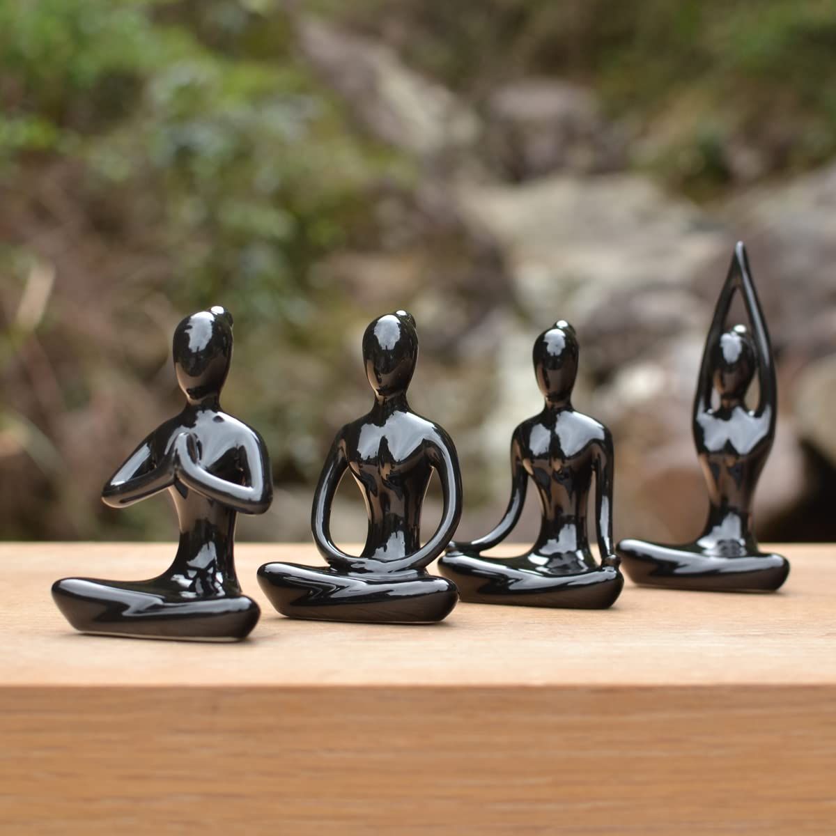 Lot of 4 Meditation Yoga Pose Statue Figurine Ceramic Yoga Figure Set Decor - Black which are beautiful and make a great home decor — image 2