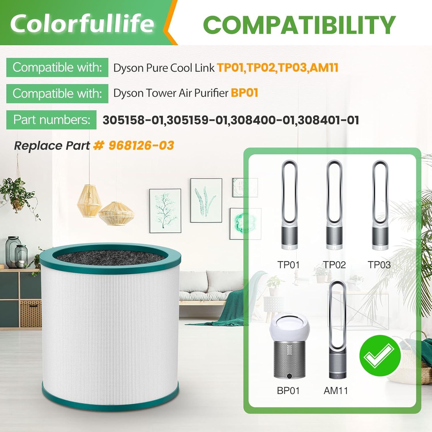 Replacement Air Puriier ilter or Dyson Tower Puriier Pure Cool Link TP01, TP02, TP03, BP01, Compare to Part 968126-03,2 Pack — image 5