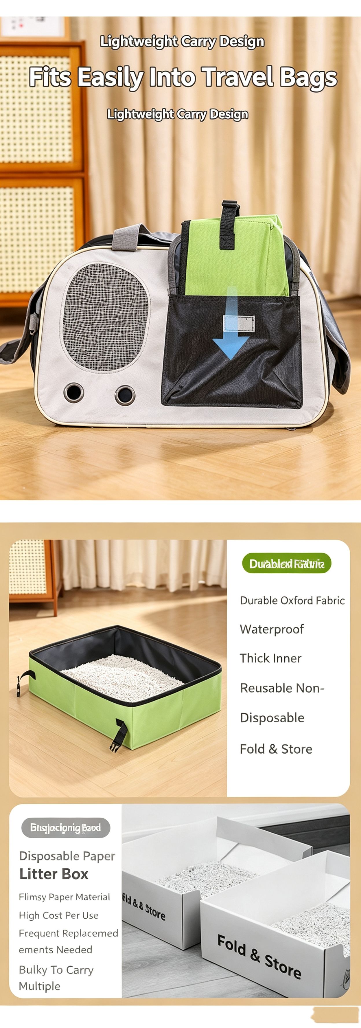 Portable Foldable Cat Litter Box for Travel,small grey — image 4