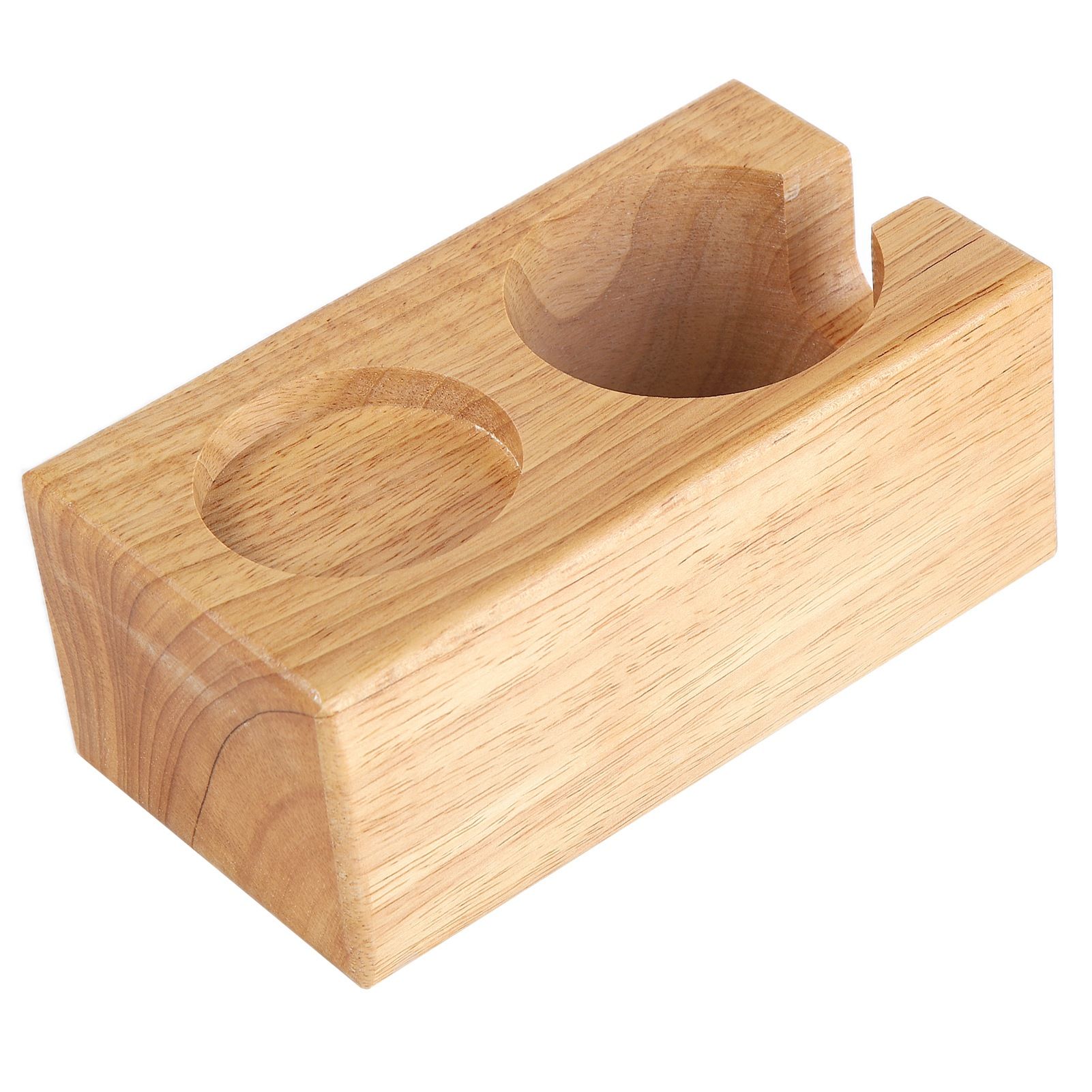 2‑Hole Wooden Tamper Base Natural Wood Color External Durable Tamping Station Handle Stand for Coffee Shop Home — image 3