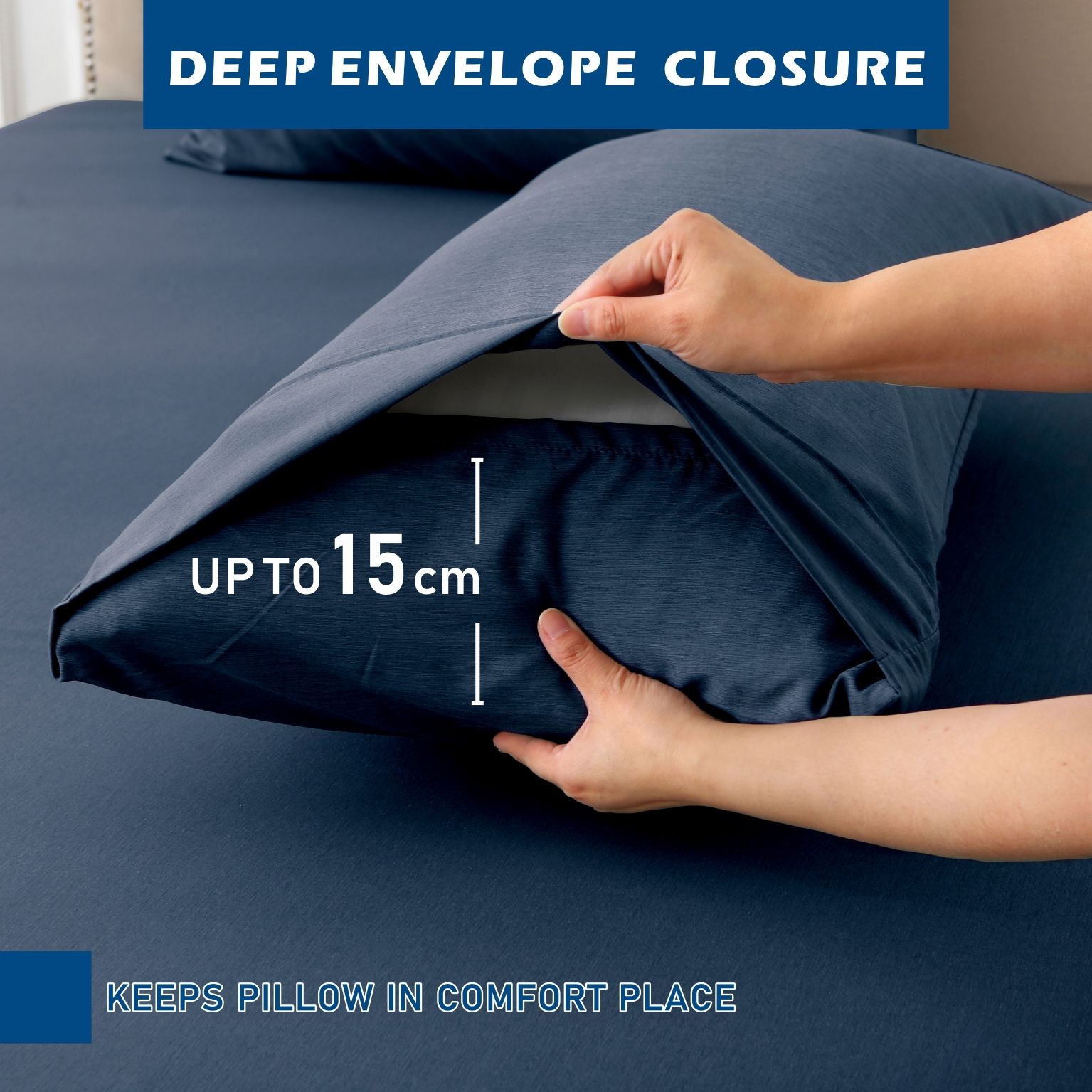 3 Piece Hotel Bamboo Cooling Sheet Set -Ultra Soft 2000TC Breathable Bed Sheets Set with 37 Centimetre Deep Pocket-Cooling Sheets for Hot Sleepers(Navy,King — image 5