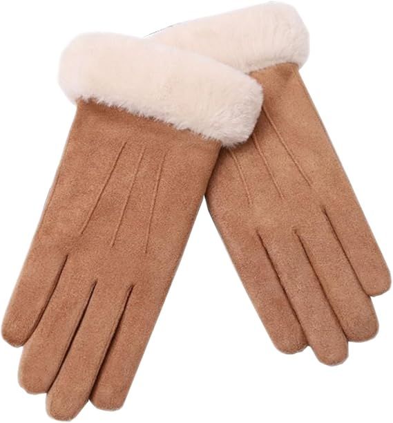 Women Winter Warm Touchscreen Gloves Thermal Fleece Lined Mittens Outdoor Suede Gloves