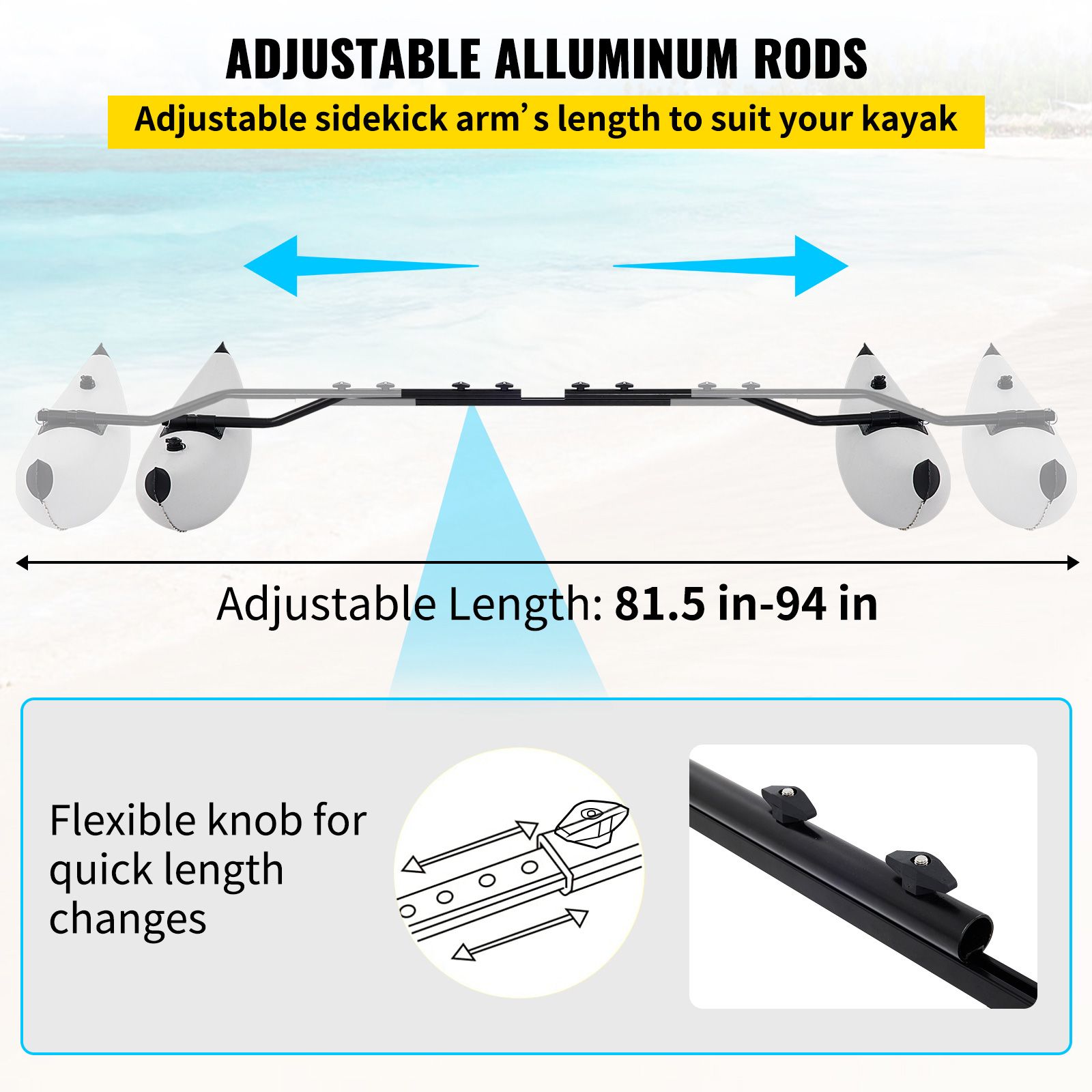 Kayak Outrigger Stabilizer Inflatable Outrigger Float 2PCS PVC w/ Arms Rod — image 5