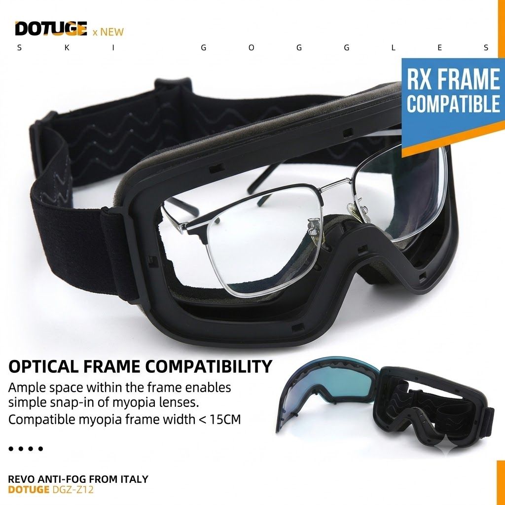 DOTUGE DGZ-Z12 Ski Goggles with REVO Coating, Anti-Fog, HD Dual-Layer PC Lens, TPU Frame, Impact-Resistant Sponge, Adjustable Strap, Large Field Cylindrical — image 3