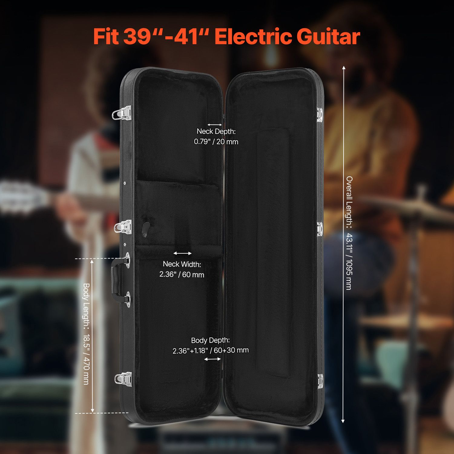 Electric Guitar Hard Case, 1095 mm Rectangular Guitar Hard Case, With Lock Latch Keys Handle, PVC Padding Soft Lining Water-Resistant Hard Shell Guitar Cases — image 2