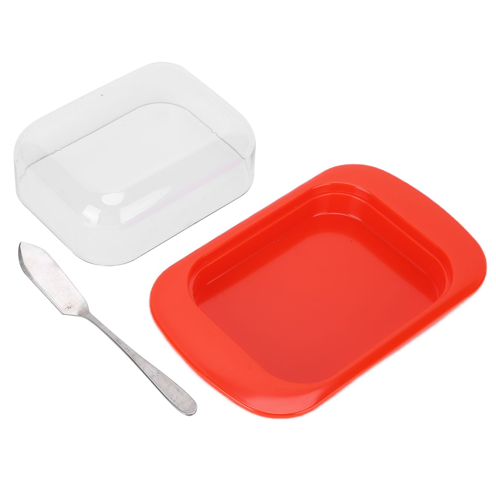 Wide Rectangular Butter Container with Lid Knife Portable Small Cheese Dish Holder Tray for Home KitchenRed — image 2