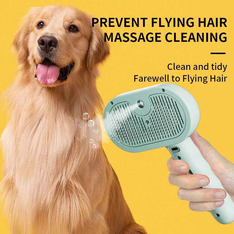 Rechargeable Pet Massage Comb with Spray, Anti-Shedding, Detangling, and Cleaning Comb - Pink — image 3