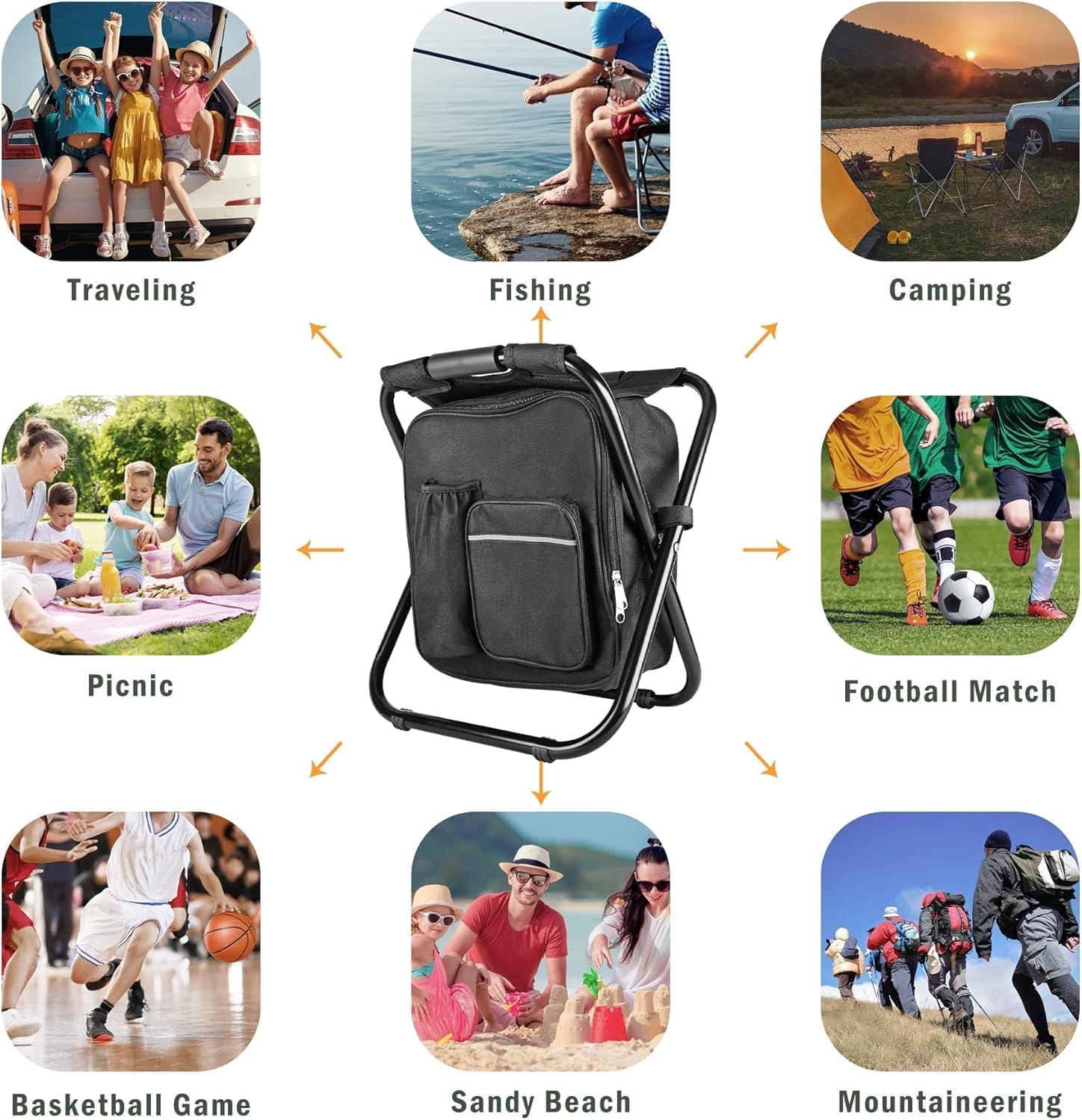 Folding Camping Chair Grey Portable Compact Adjustable Folding Chair for Outdoor Camping Fishing — image 3